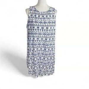 LOFT Plus Blue & White Boho Sleeveless Dress Size 16 Classic Summer Chic